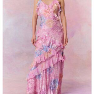 NWT Loveshackfancy Rialto Floral Chiffon Maxi Dress Size P/0